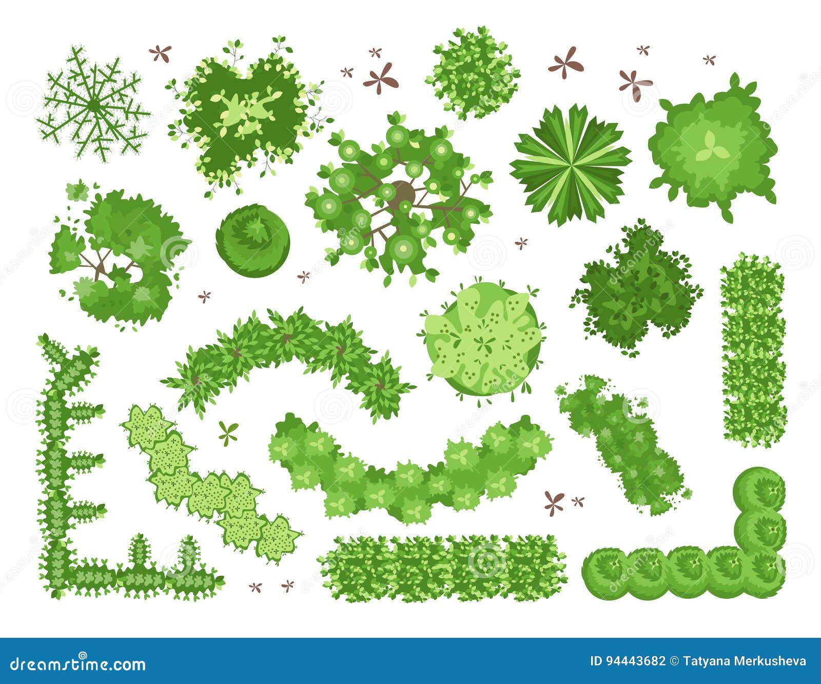 set of different green trees, shrubs, hedges. top view for landscape  projects.  ,  on