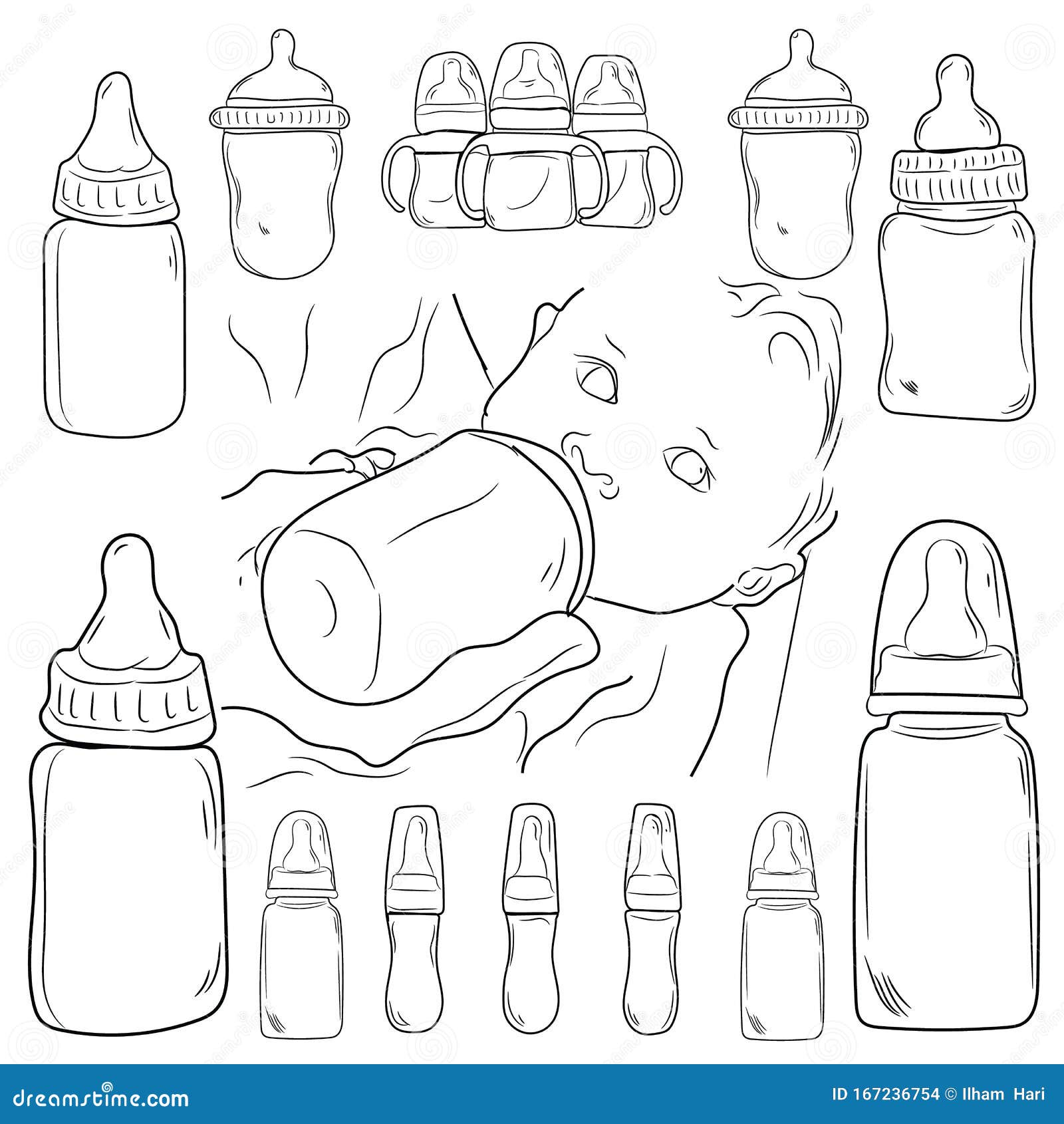 Set of Different Icons Bottle Baby Milk Hand Drawn Stock Vector ...
