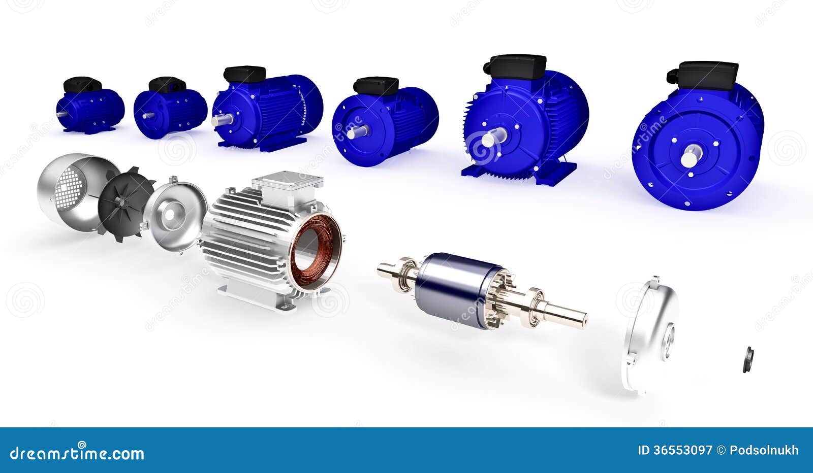 Set of Different Industrial Electric Motors Stock Illustration