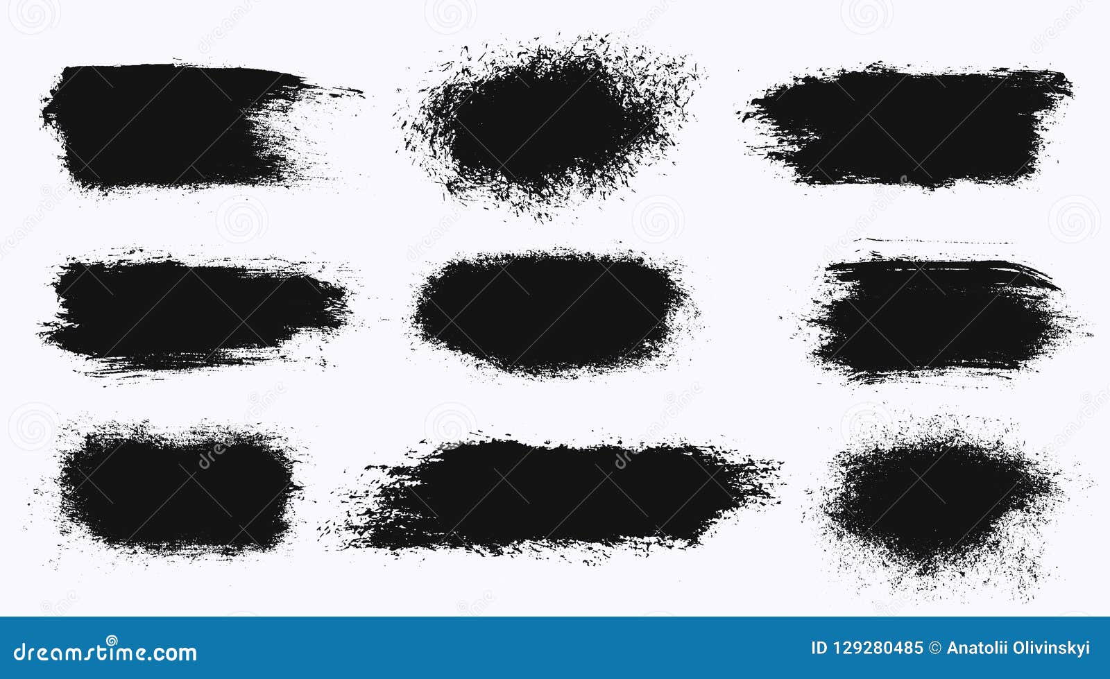 set of different ink paint brush stroke banners  on white background. grunge backgrounds.  