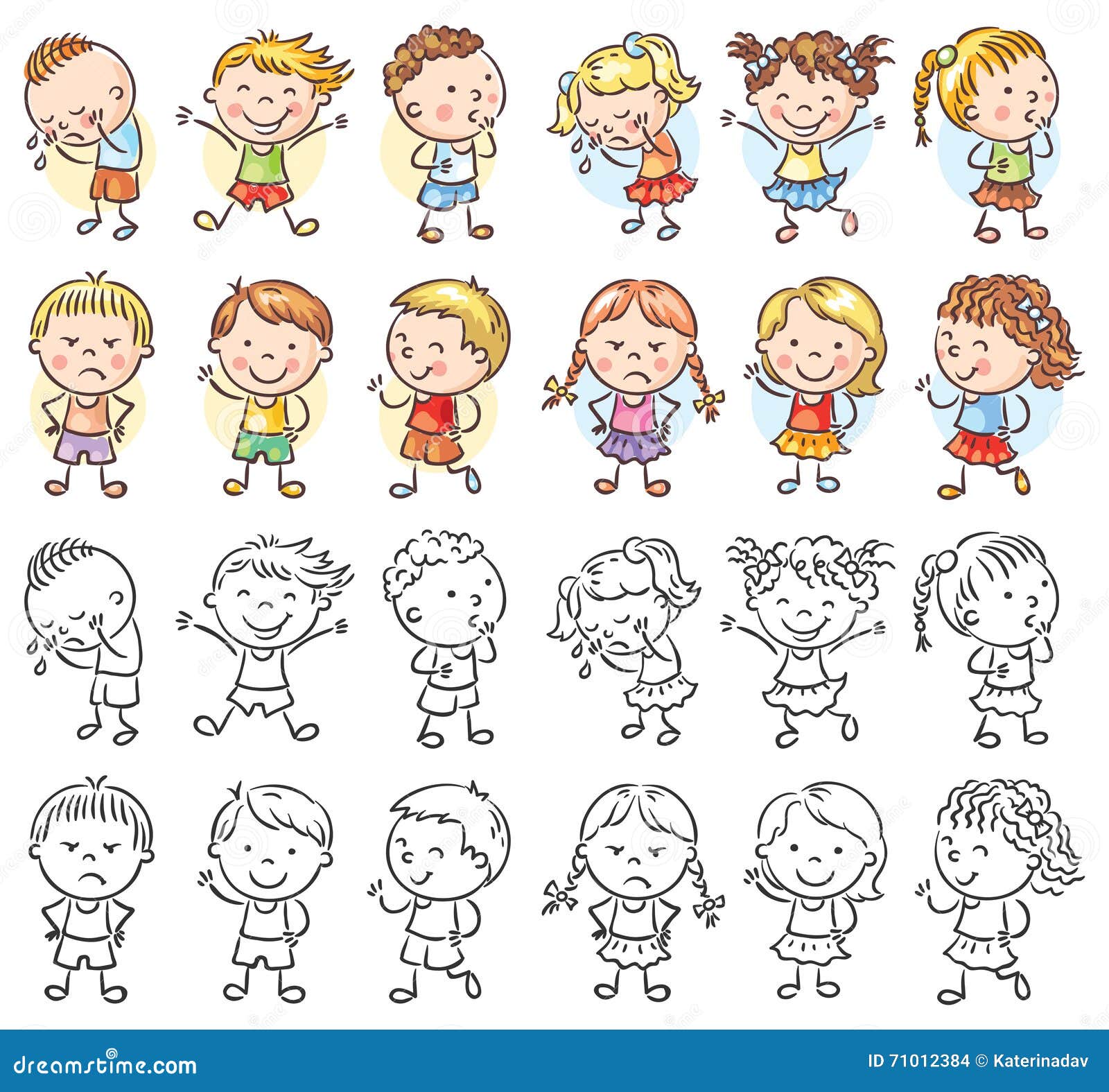 set of different kids with various emotions
