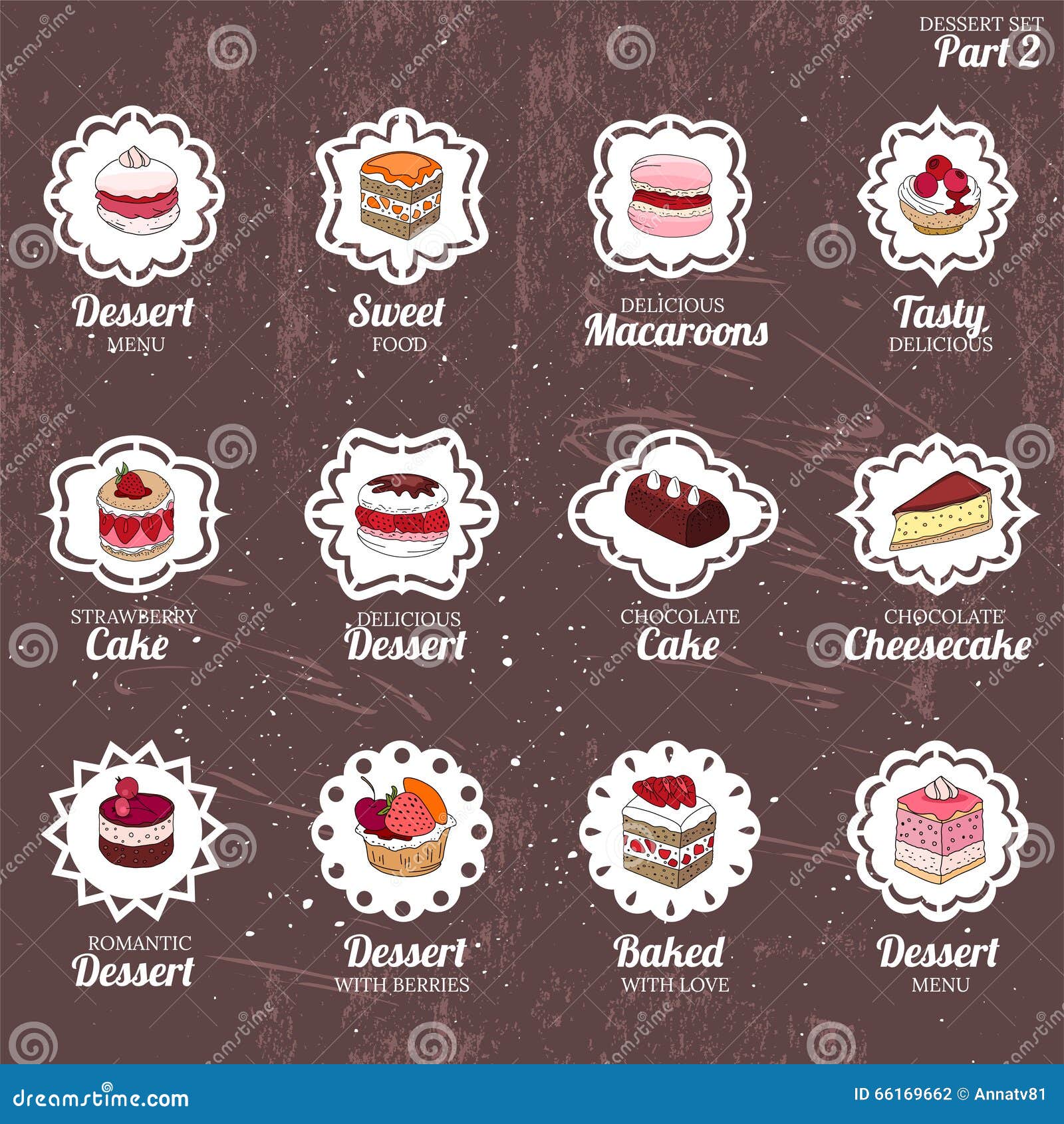 Set with Different Kinds of Dessert.cake, Muffin, Macaroon, Pie. Stock Illustration