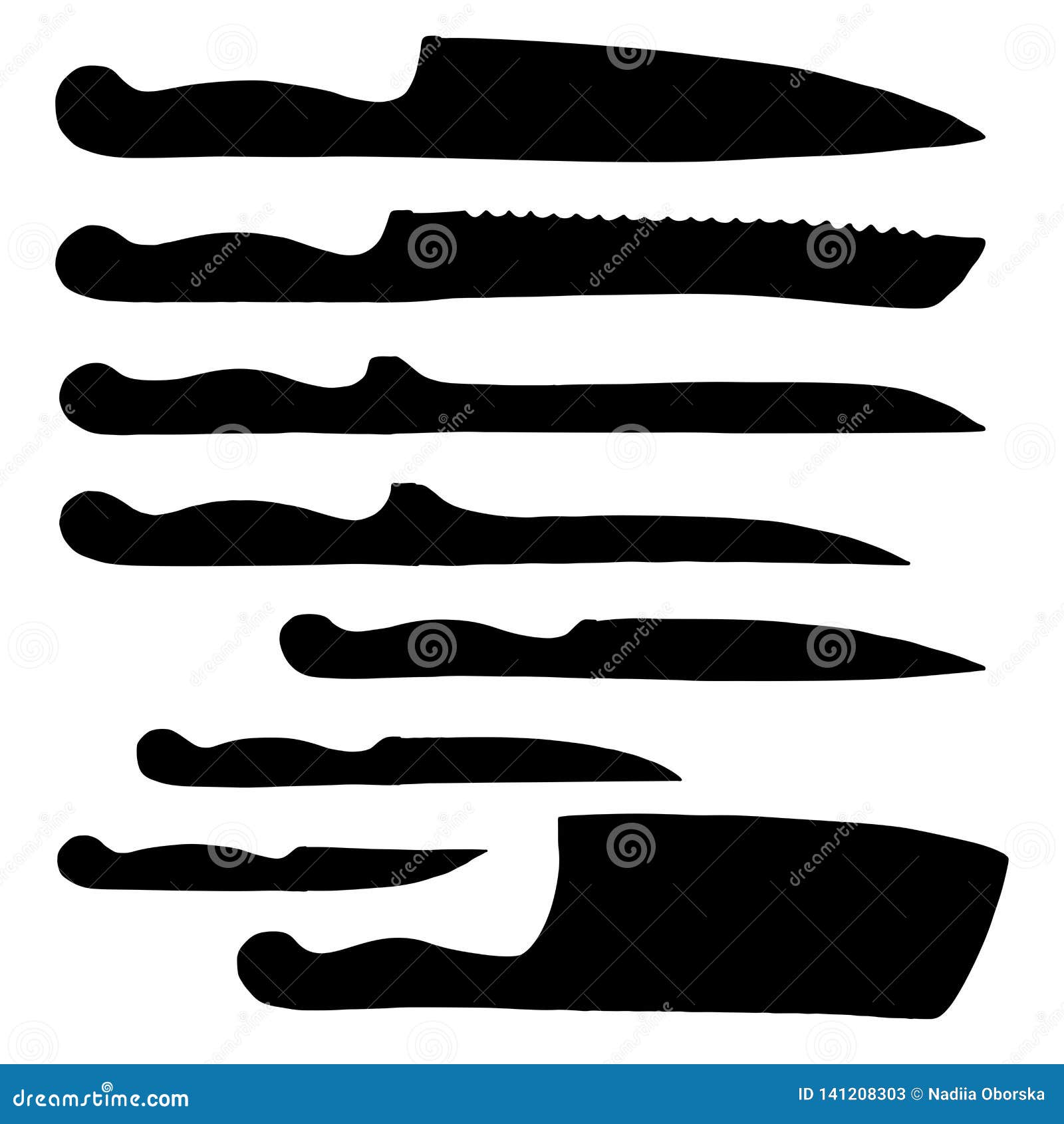 Set of Different Kitchen Knives. Knife Silhouettes Stock Illustration