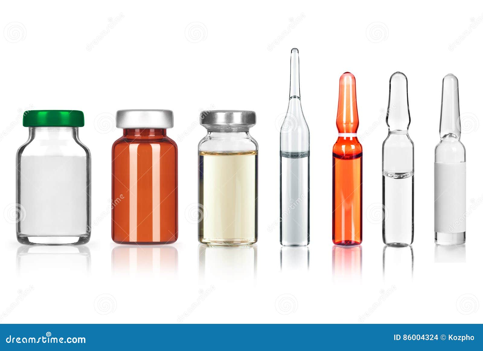 Set of Different Medical Ampoules on White Background Stock Photo