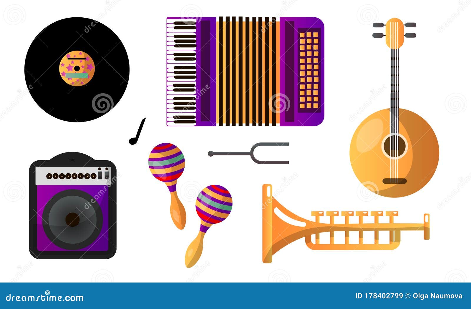Set of Different Modern Musical Instruments and Tools for Playing and