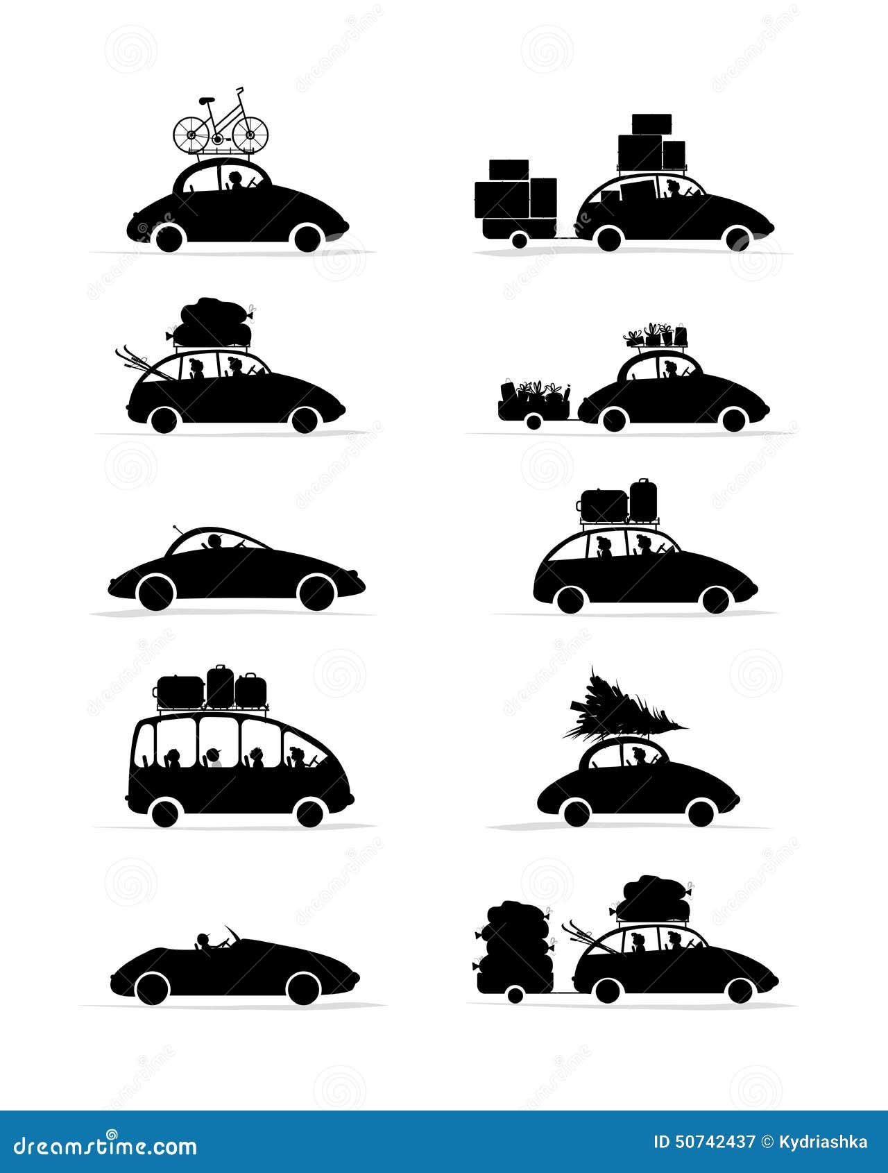 Set of Different Red Cars with Luggage for Your Stock Vector