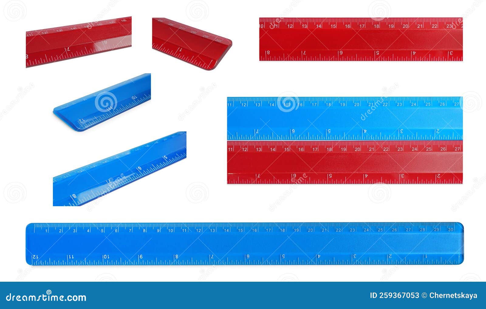 Set with Different Rulers with Measuring Length Markings in Centimeters on White Background