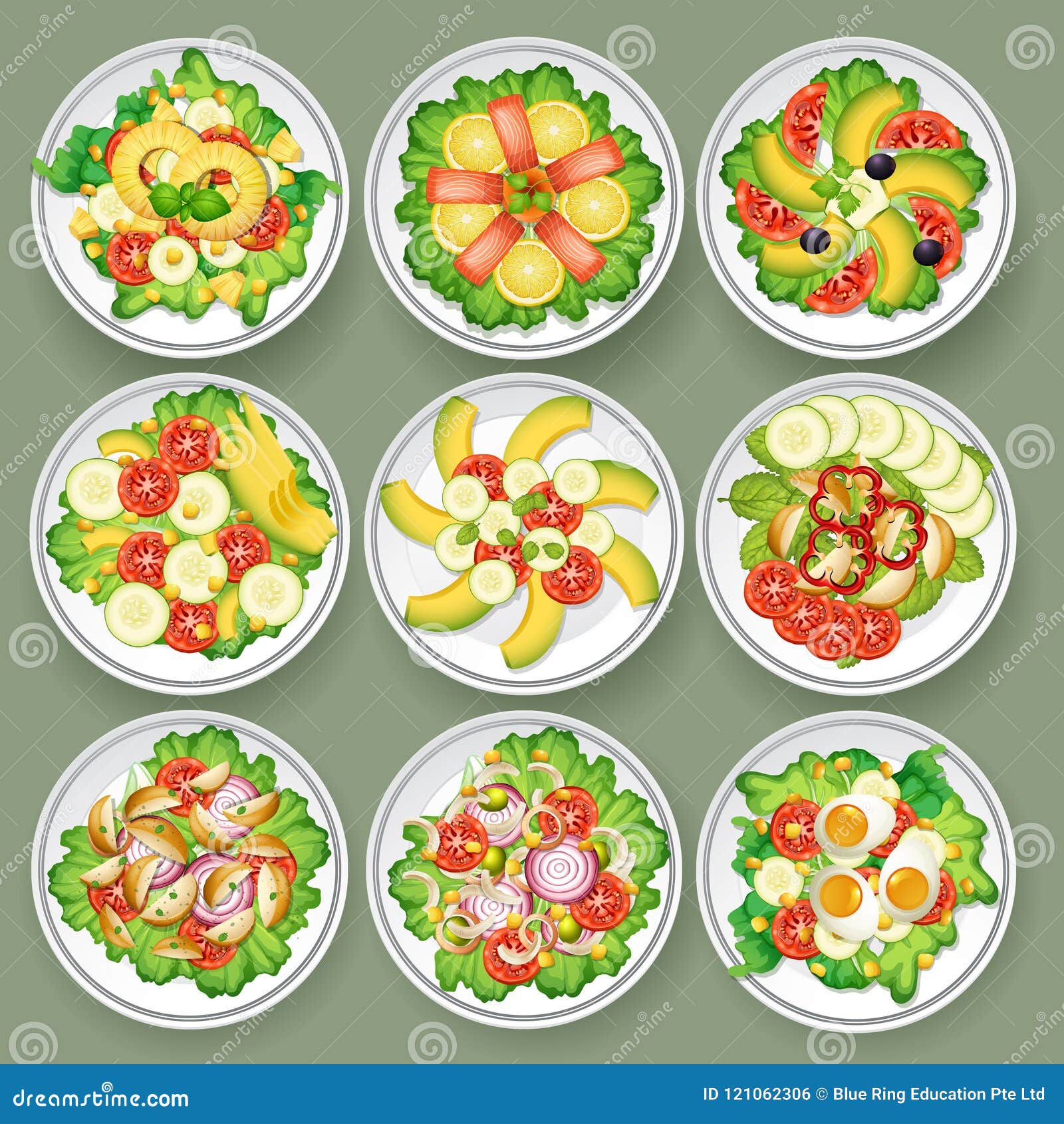 set of different salads