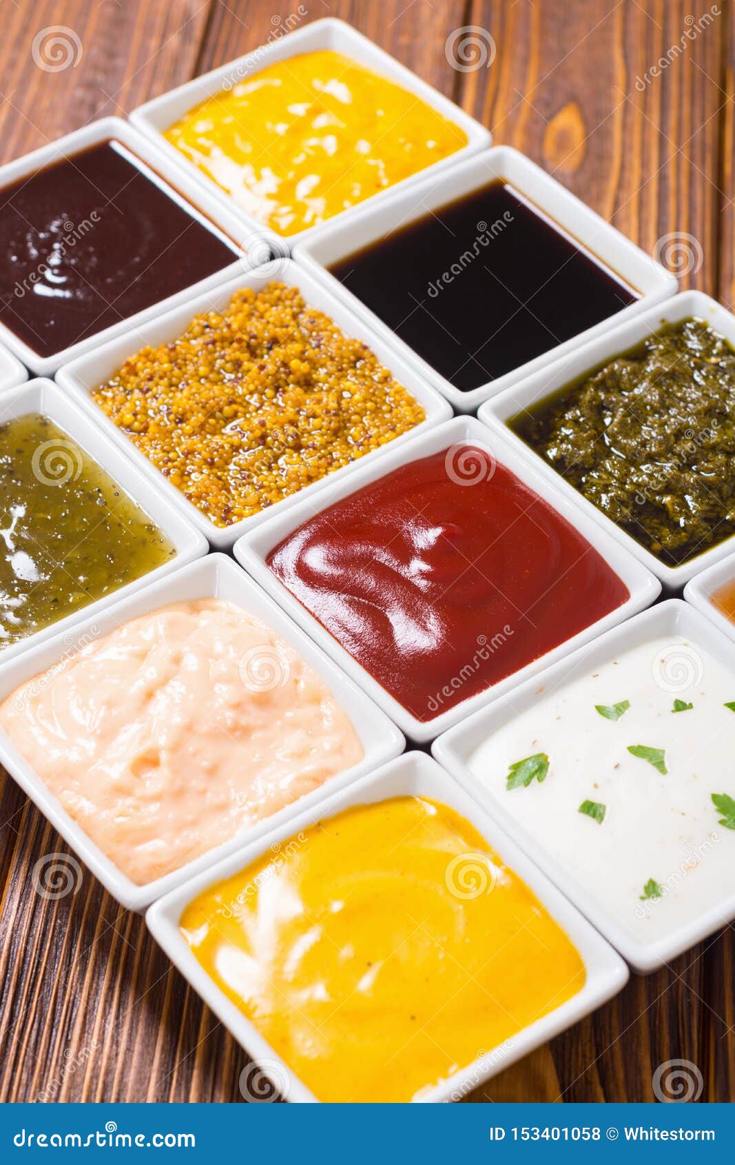 Set of Different Sauces in Ceramic Bowl Stock Photo Image of mayo