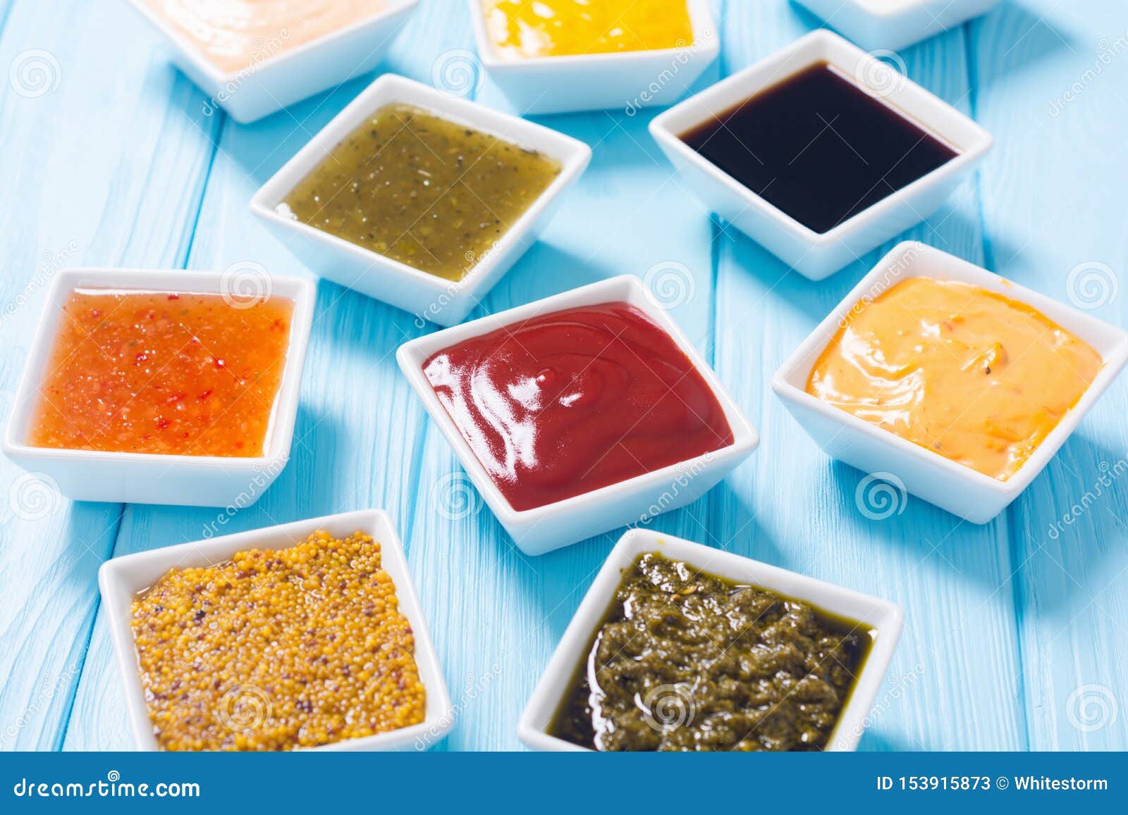 Set Of Different Sauces In Ceramic Bowl Stock Image Image of snack