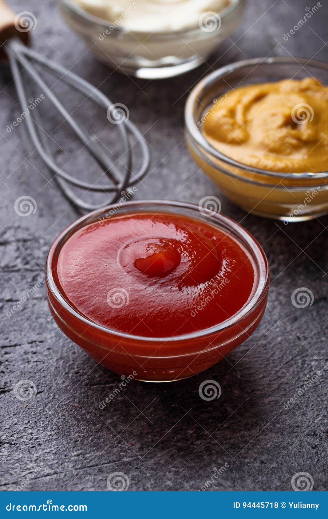 Set of Different Sauces Mustard, Ketchup, Mayonnaise. Stock Photo Image of stone, selection