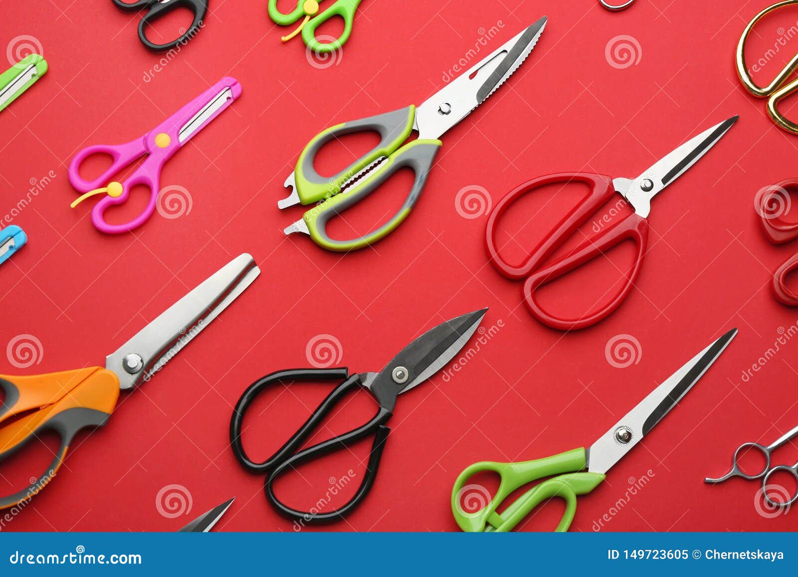 Set of Different Scissors on Color Background Stock Image Image of