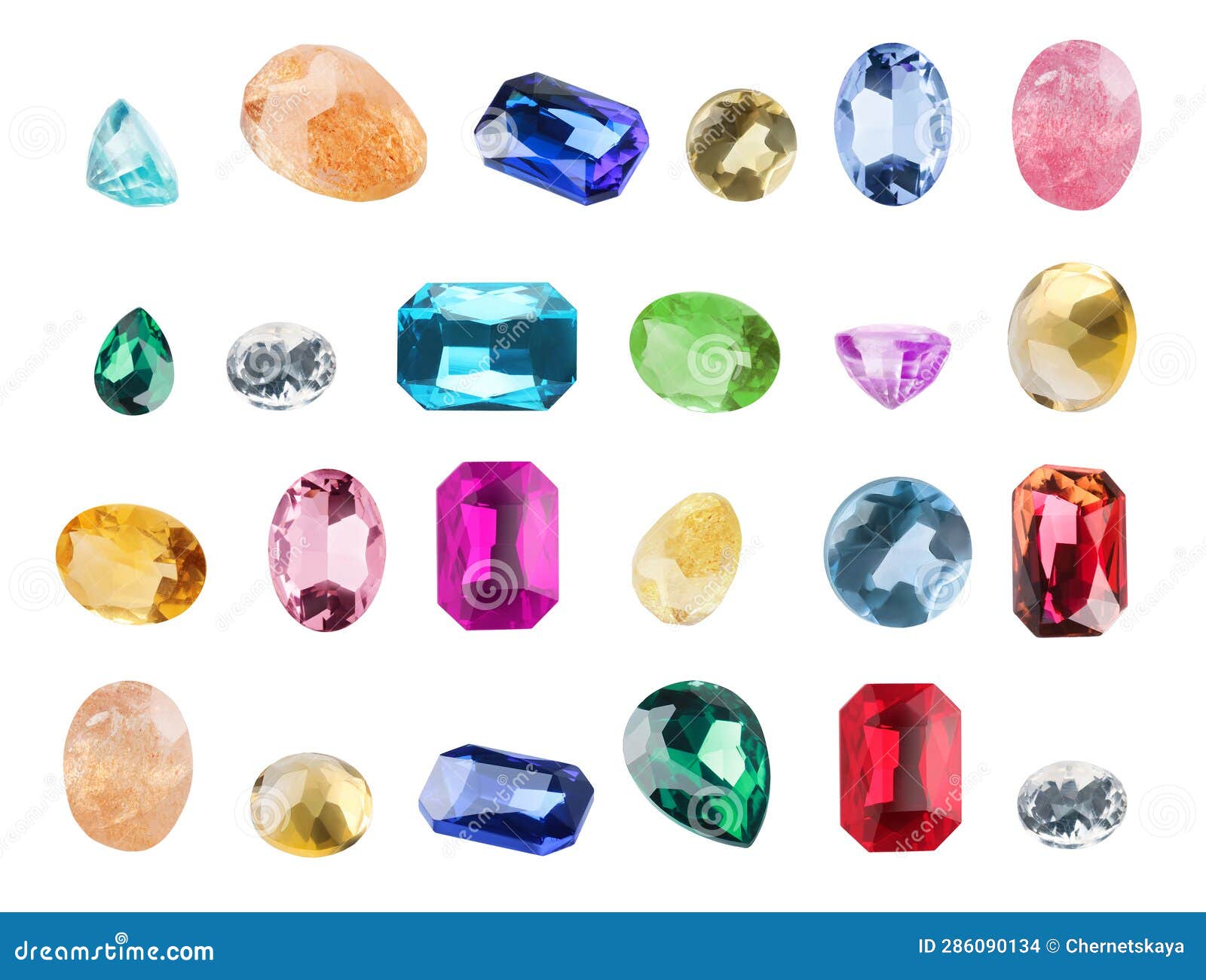 Set of Different Shiny Gemstones for Jeweler Isolated on White Stock