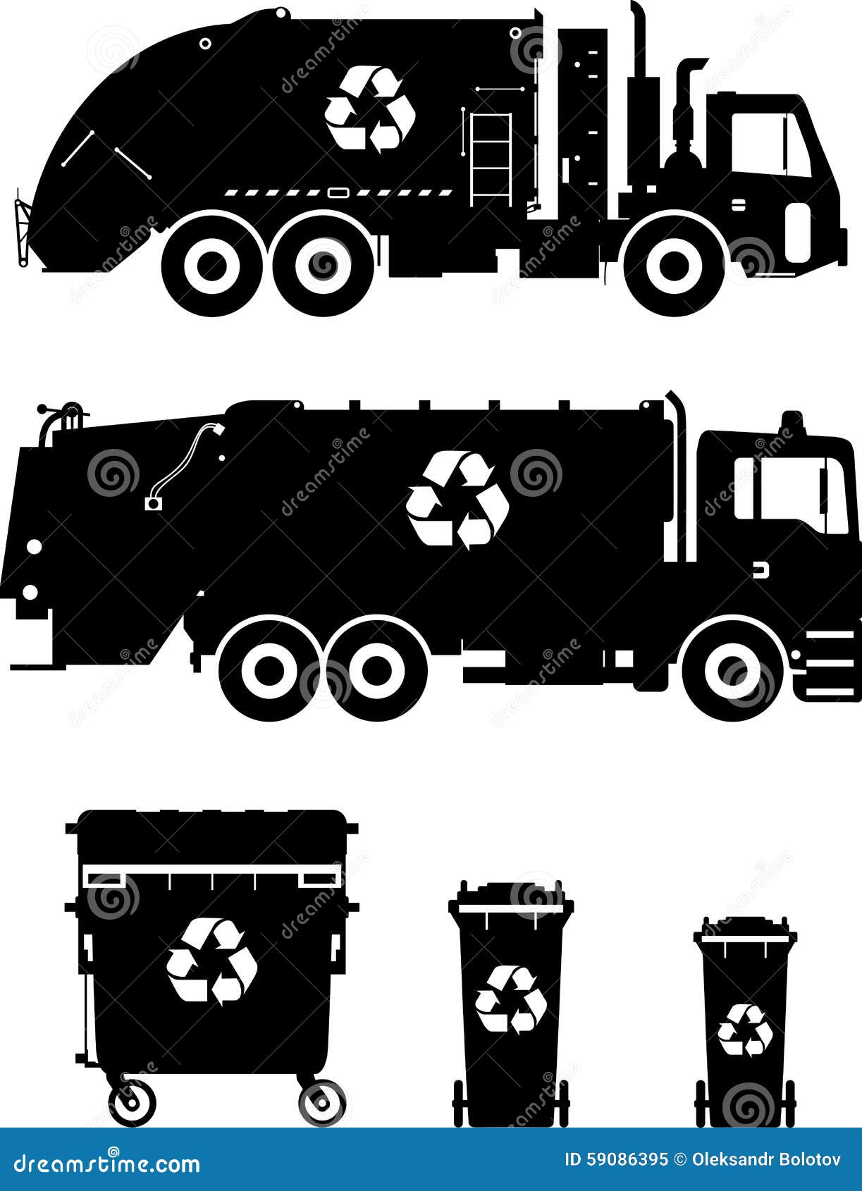 Set Of Different Silhouettes Garbage Trucks And Stock ...