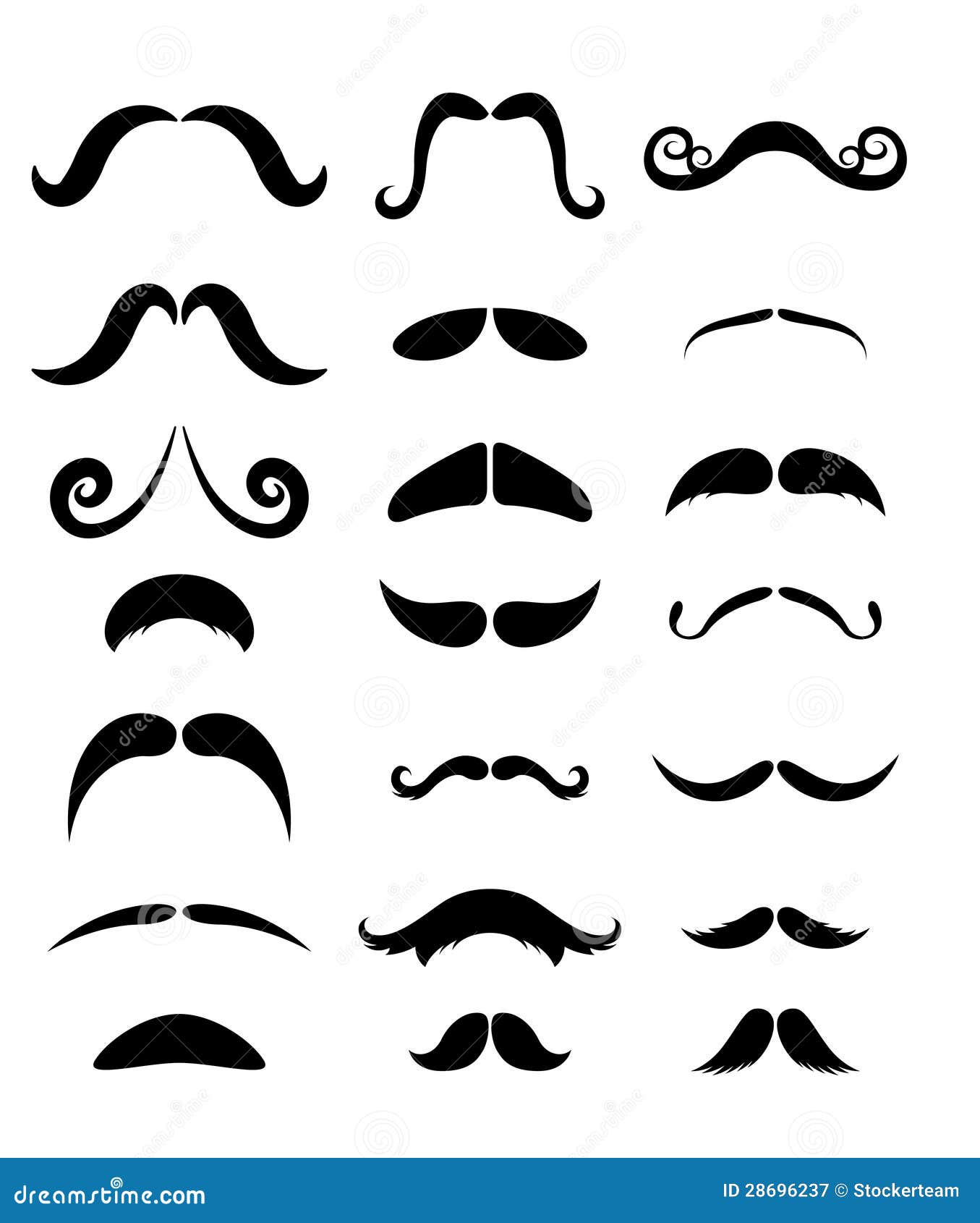 Set Of Different Silhouettes Of Mustache Stock 