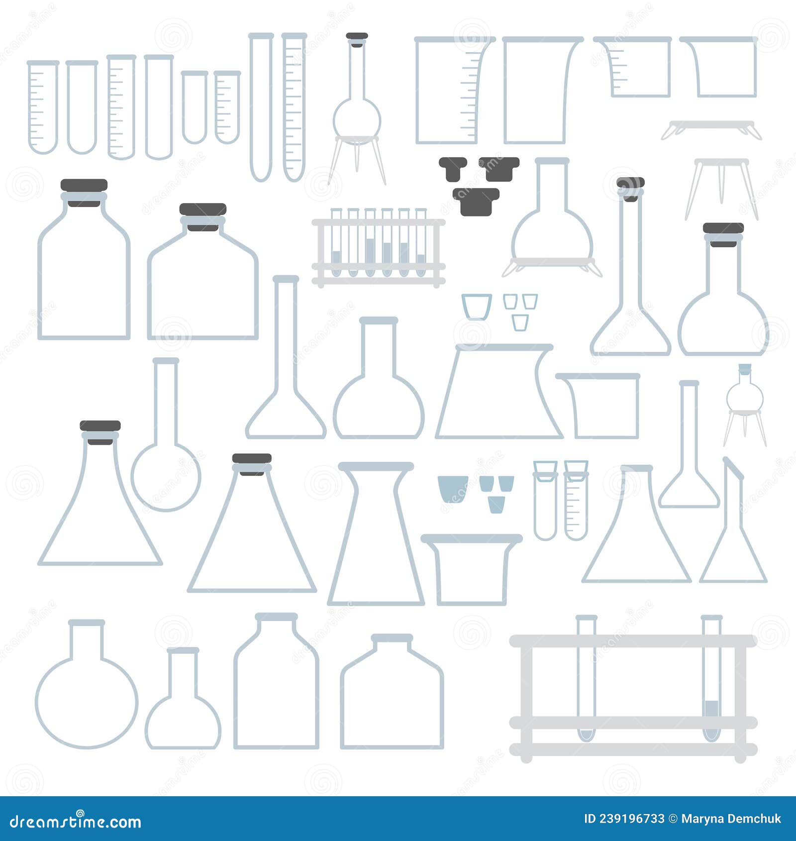 Set of Different Sizes, Shapes and Types of Chemical Test Tubes Vector ...