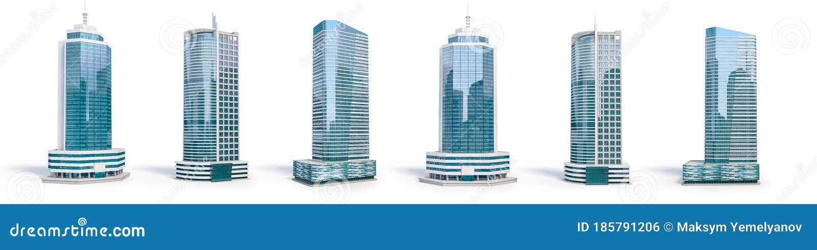 set of different skyscraper buildings  on white