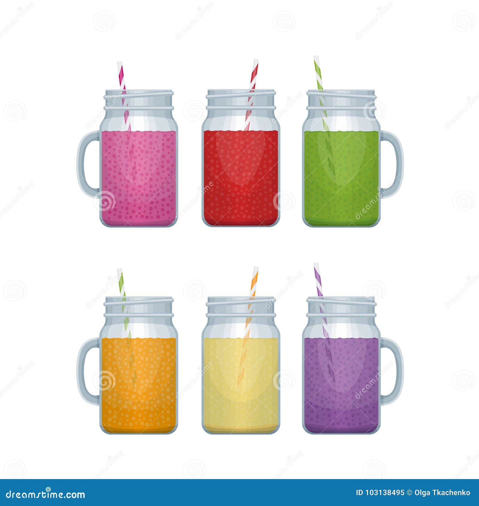 Realistic smoothie in mason jar glass set Vector Image