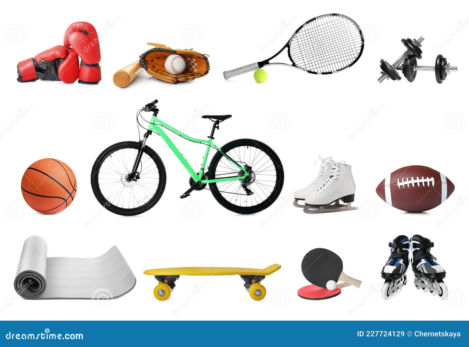 Set with Different Sports Equipment on White Background. Active Lifestyle Stock Image Image of