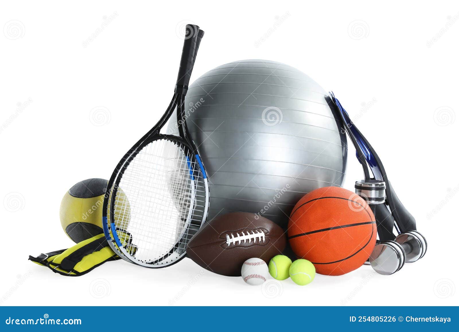 Set of Different Sports Equipment on White Background Stock Photo