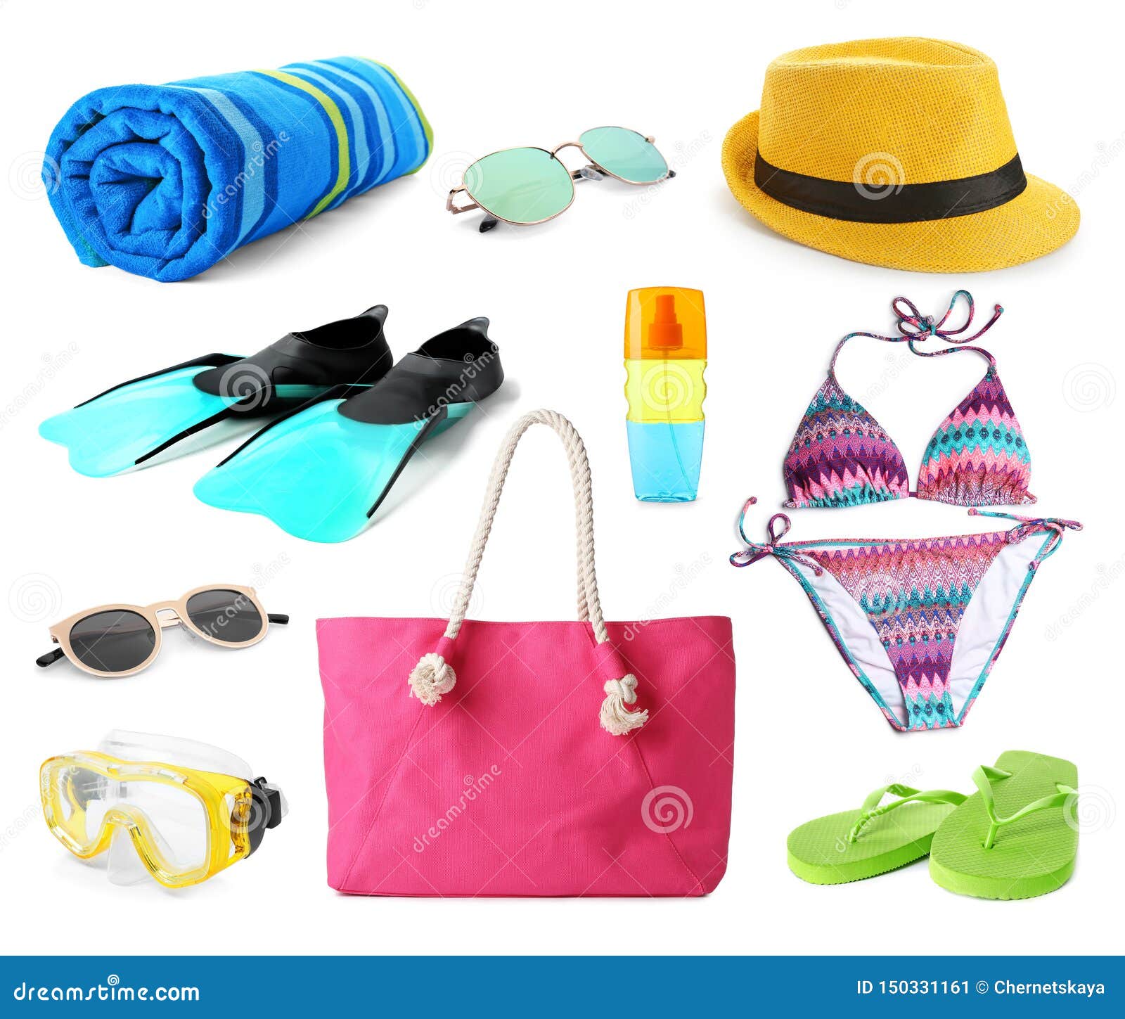 Set of Different Stylish Beach Accessories on White Stock Image Image