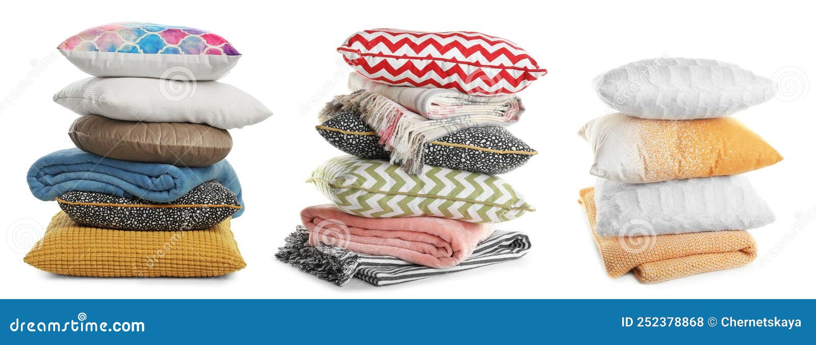 Set with Different Stylish Decorative Pillows on White Background