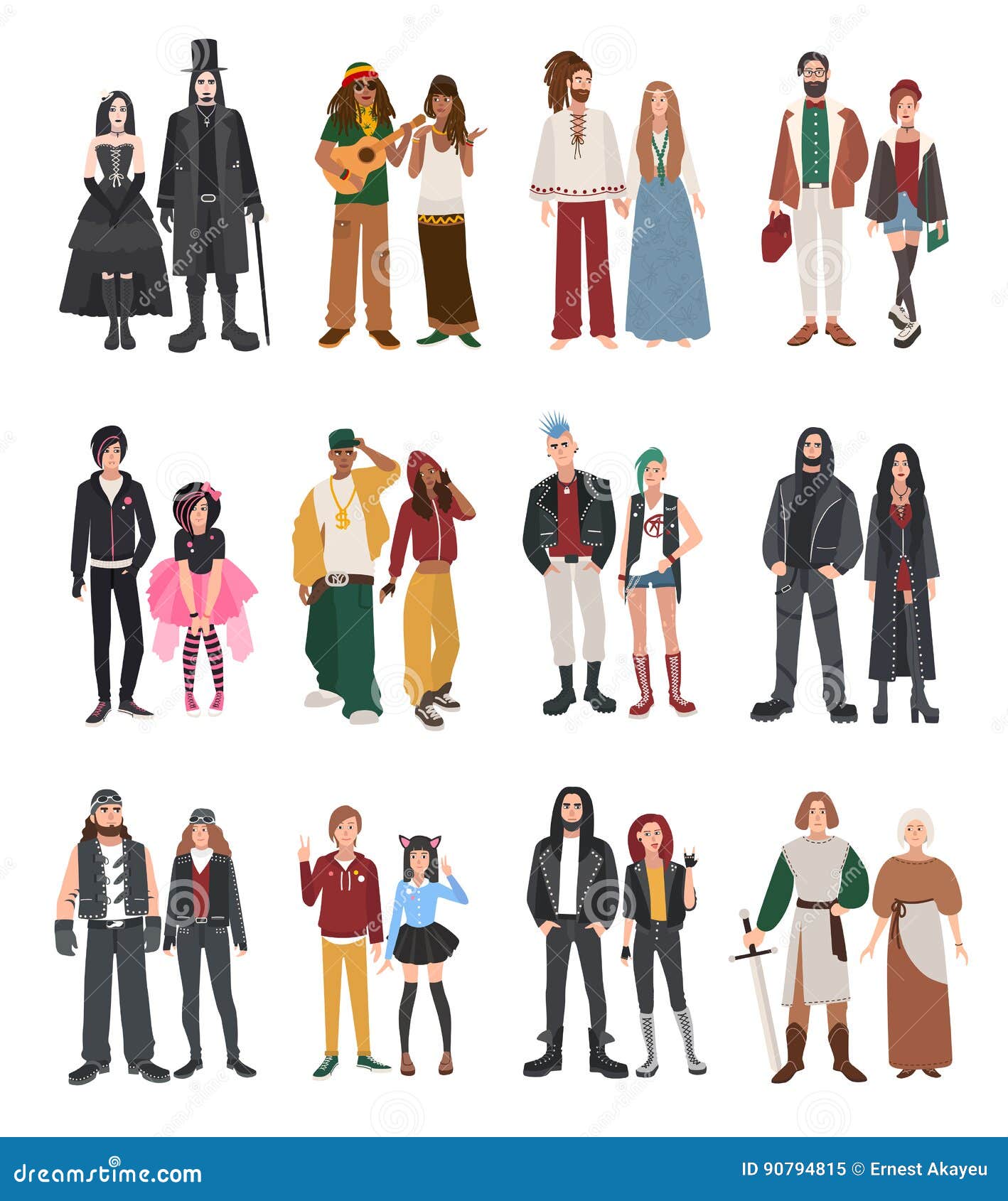 Set of Different Subculture. Stock Vector - Illustration of male