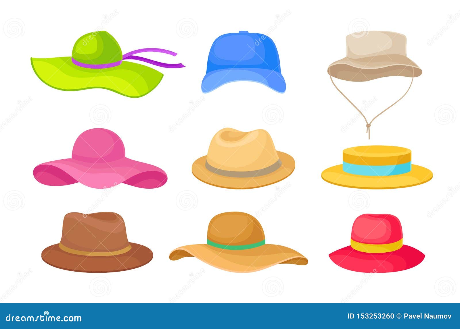 Set of Different Summer Hats. Vector Illustration on White Background ...
