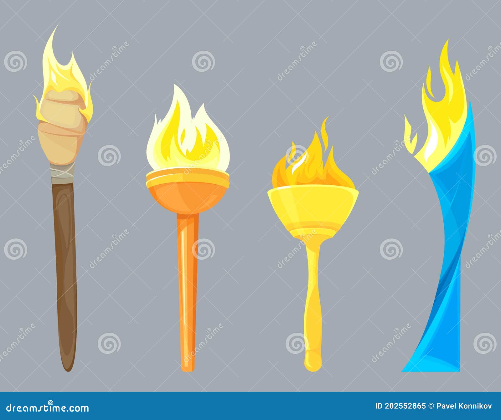 Set of different torches stock illustration. Illustration of sign
