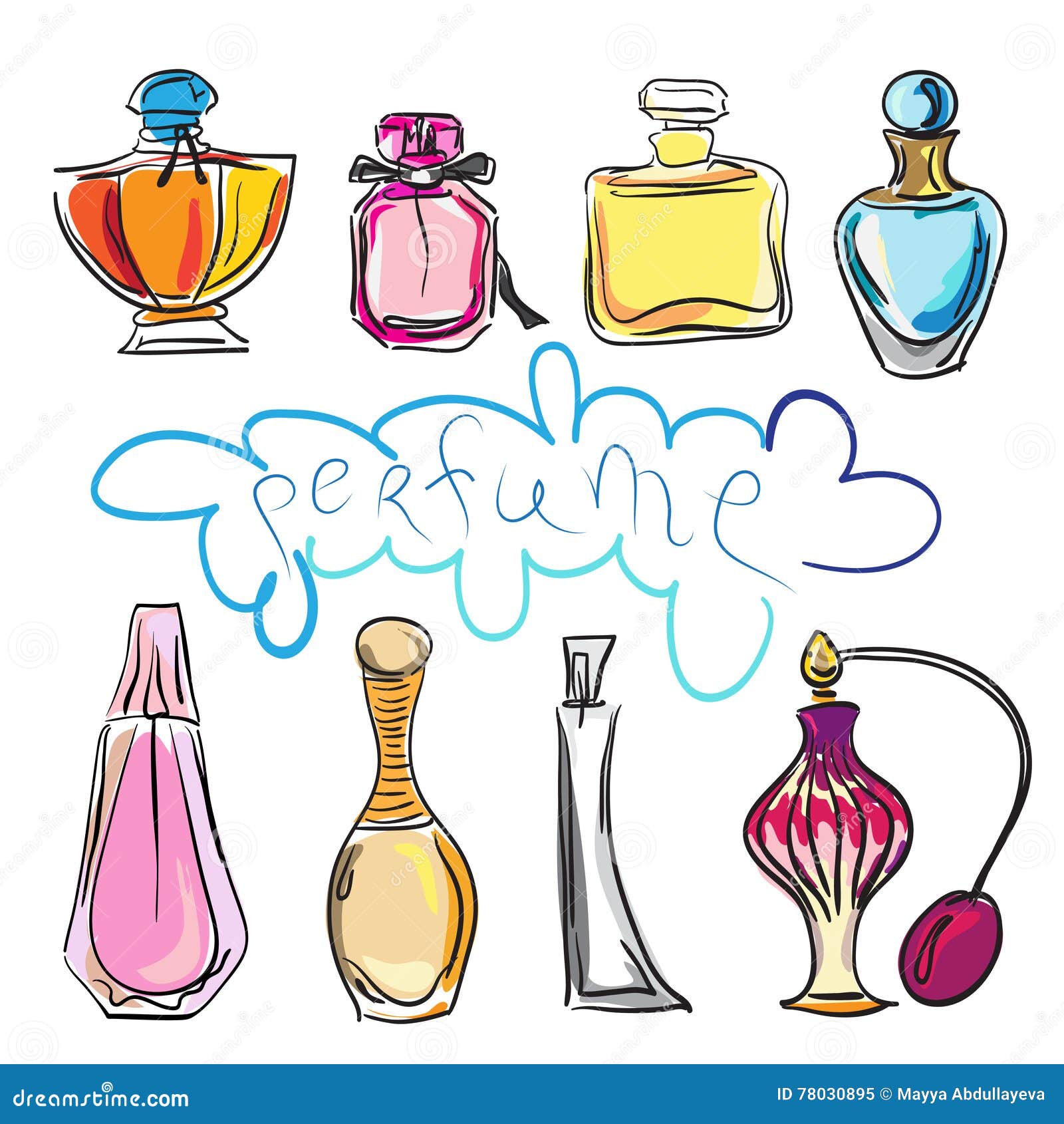 Set of Different Type of Perfume Bottles Stock Vector - Illustration of ...