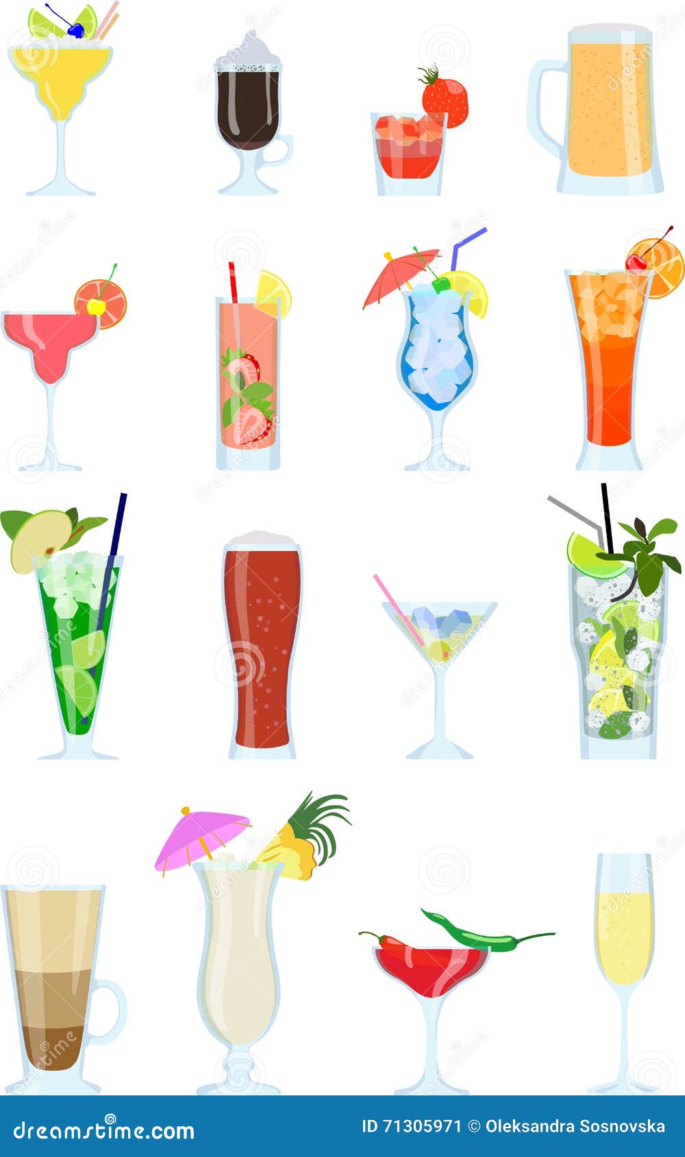 Set Of Different Types Of Alcohol Coctails And Other Drinks Stock ...