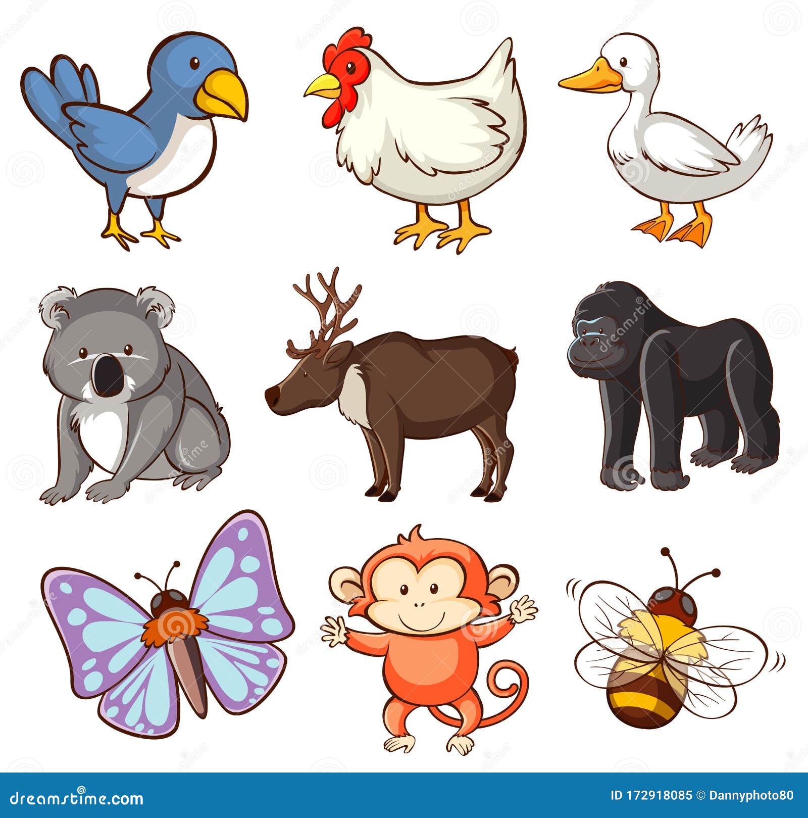 Set of Different Types of Animals on White Background Stock Vector -  Illustration of mammal, beak: 172918085