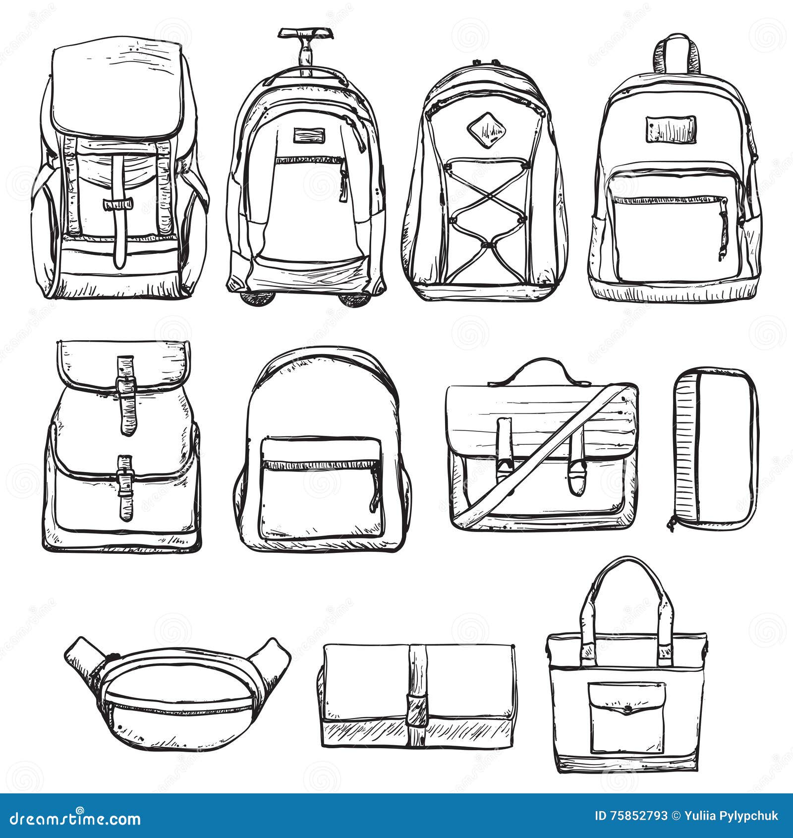 Set of Different Types Bag for Travel Stock Vector Illustration of