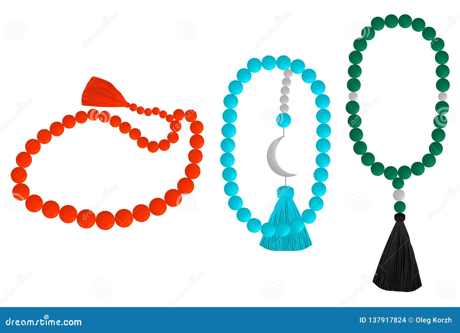 Set Different Types of Beads for Rosary with Tassel Stock Vector