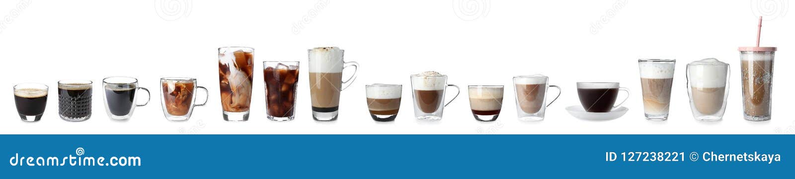 set with different types of coffee drinks