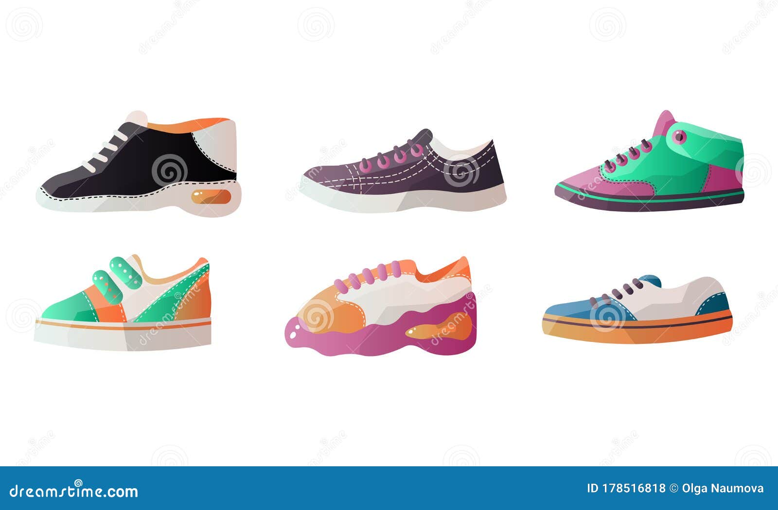 Set of Different Types of Modern Sport Sneakers for Everyday Wear ...