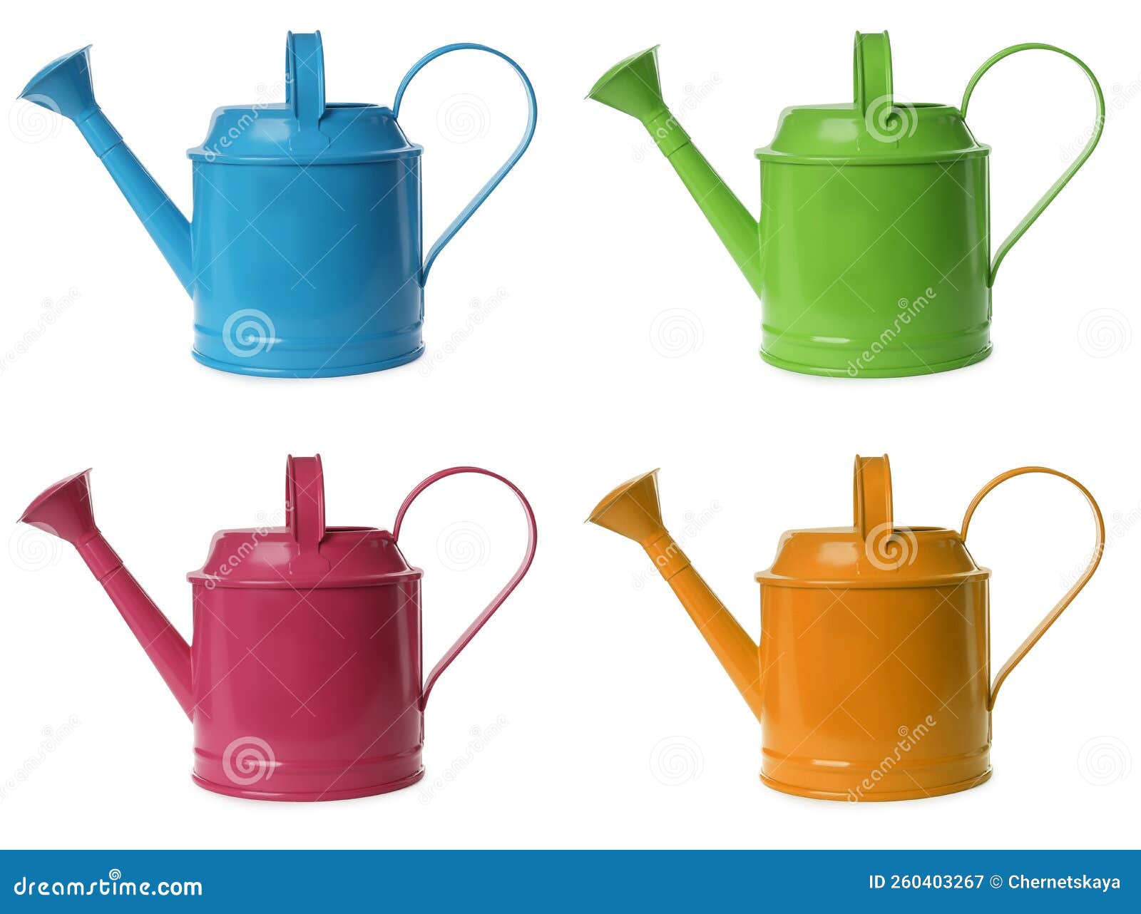 Set with Different Watering Cans on White Background Stock Image