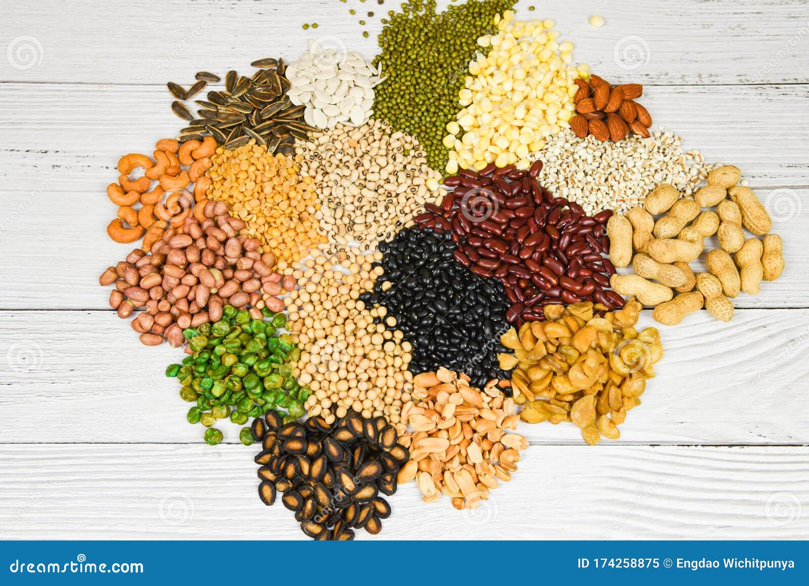 Set of Different Whole Grains Beans and Legumes Seeds Lentils and Nuts
