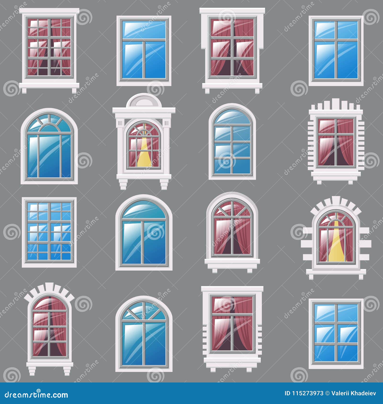 Set of Different Windows, Element for Architecture, Vector