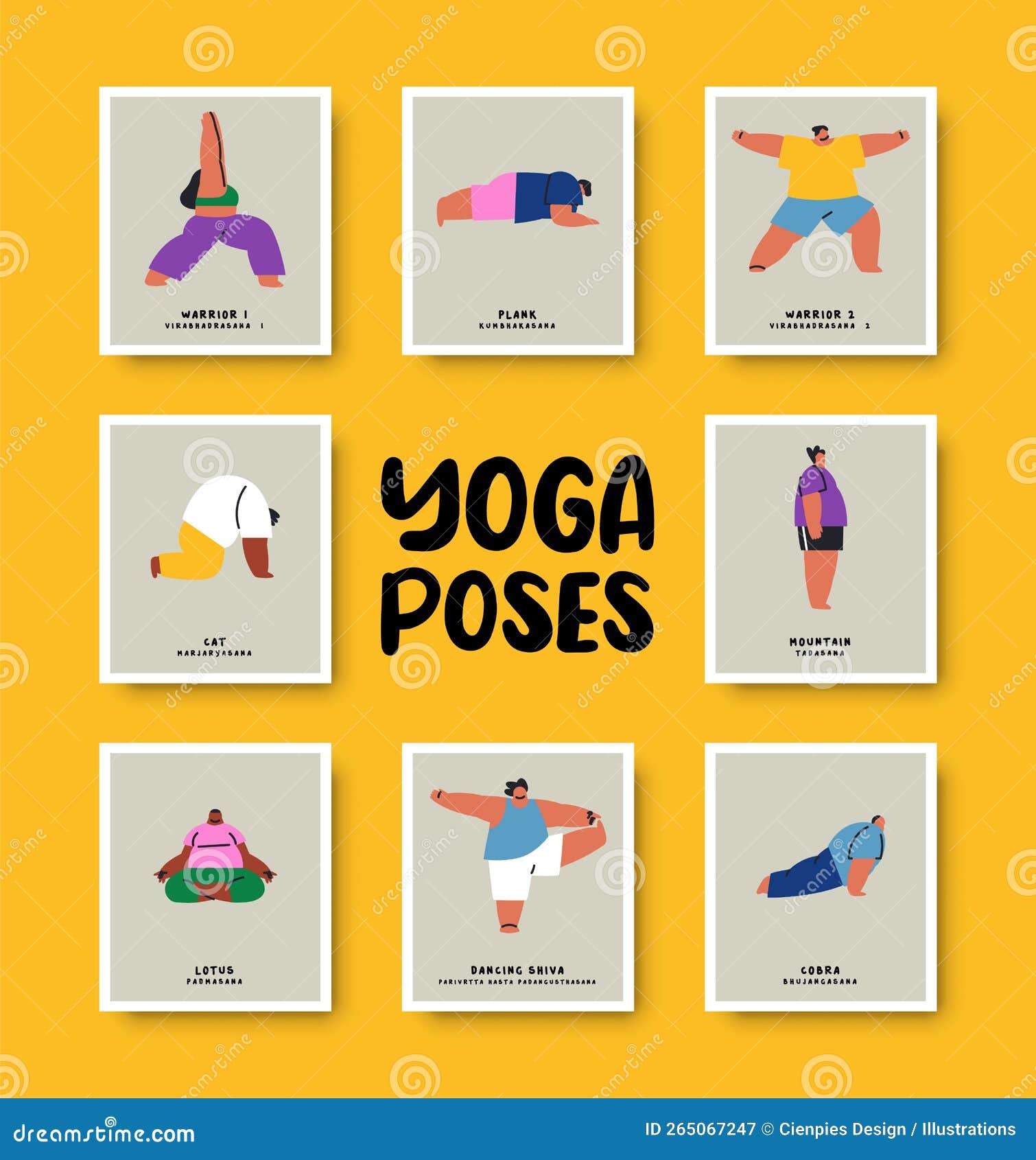 Yoga Pose People Cartoon Position List Set Stock Vector