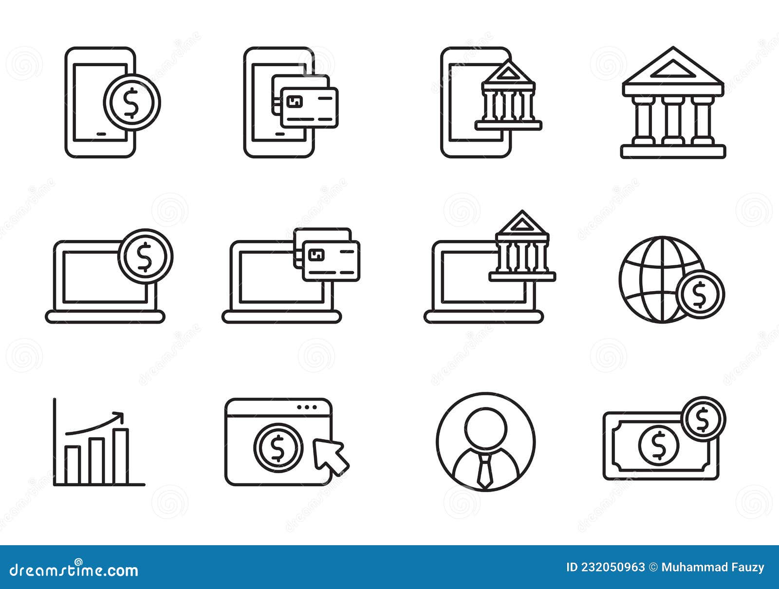 Set of Digital Banking Icon in Linear Style Stock Vector Illustration of digital, commerce