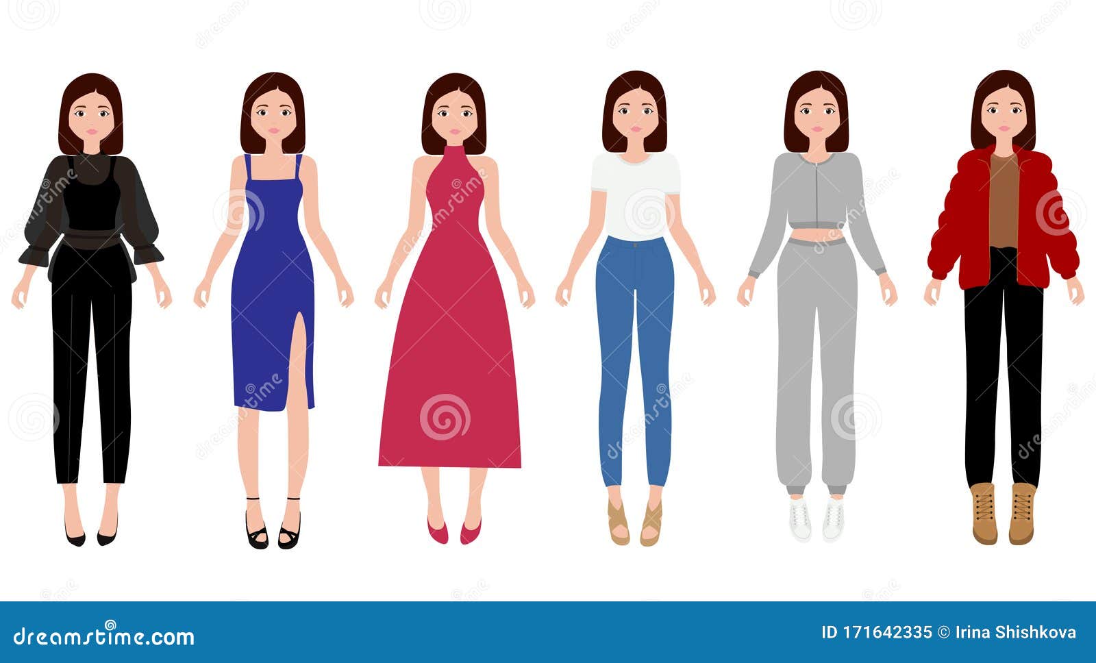 Set Paper Doll La Impresión De Ropa Para Chicas De Moda Vestir Suit Shoes Stock de ilustración - Ilustración de historieta: 171642335