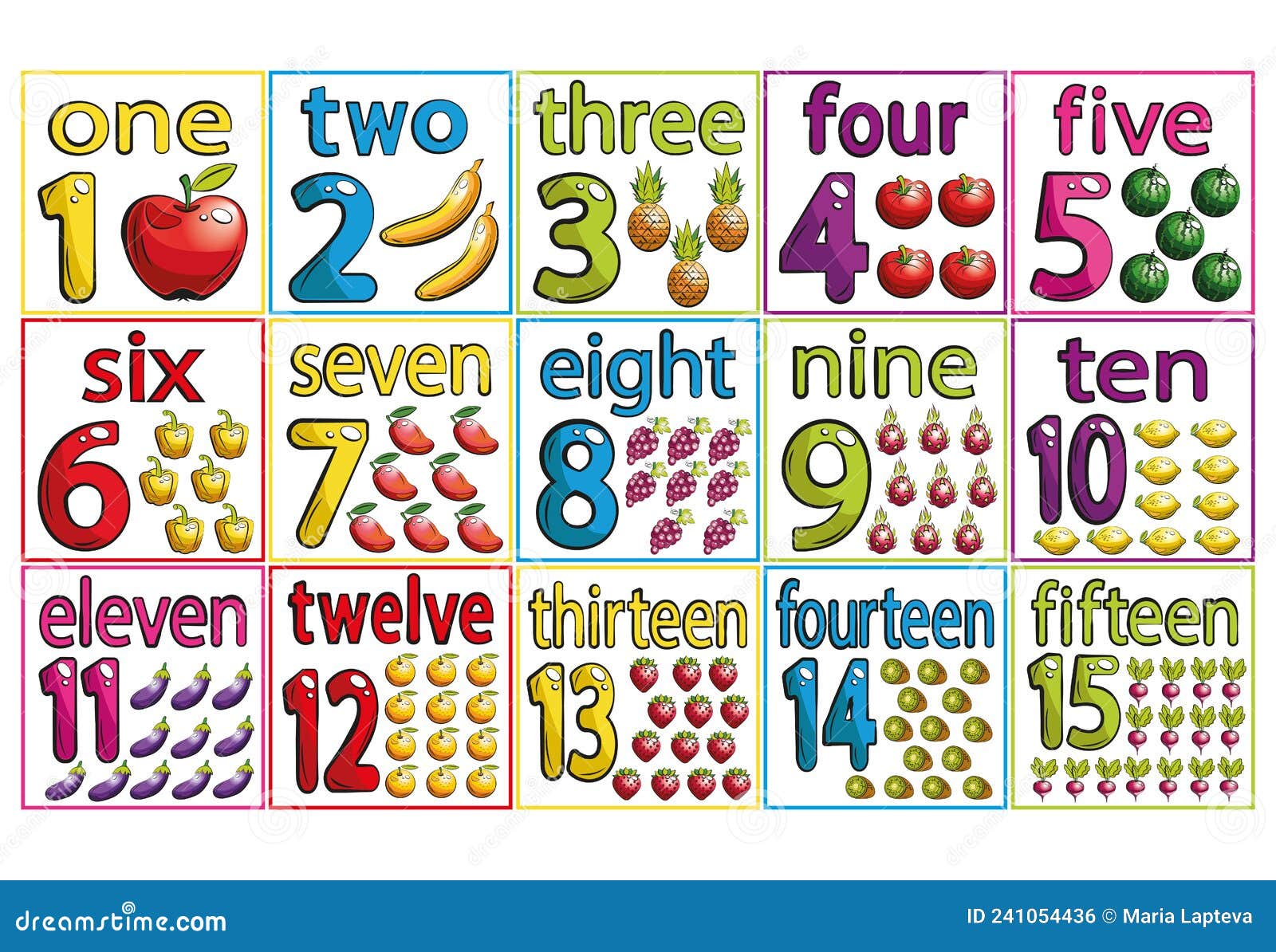 A Set of Digits from 1 To 15. Stock Vector - Illustration of food ...