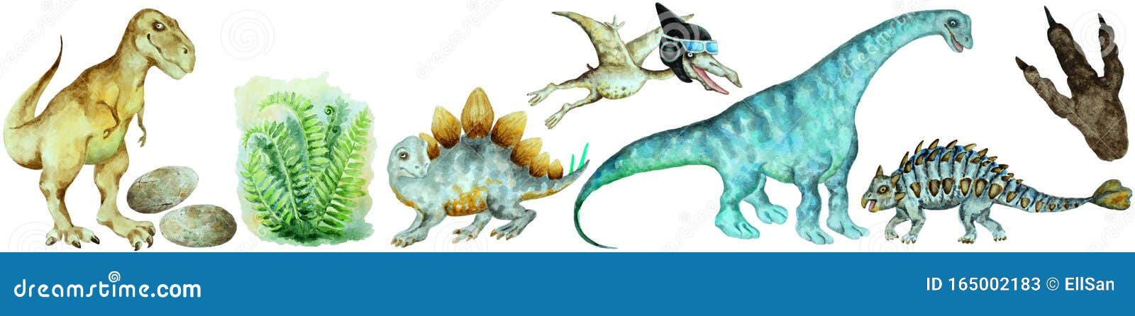 Dinosaur Sauropod, Ankylosaurus, Pterodactyl, Eggs, Tirannosaurus,  Stegosaurus, Fern Stock Illustration - Illustration of beast, background:  165002183