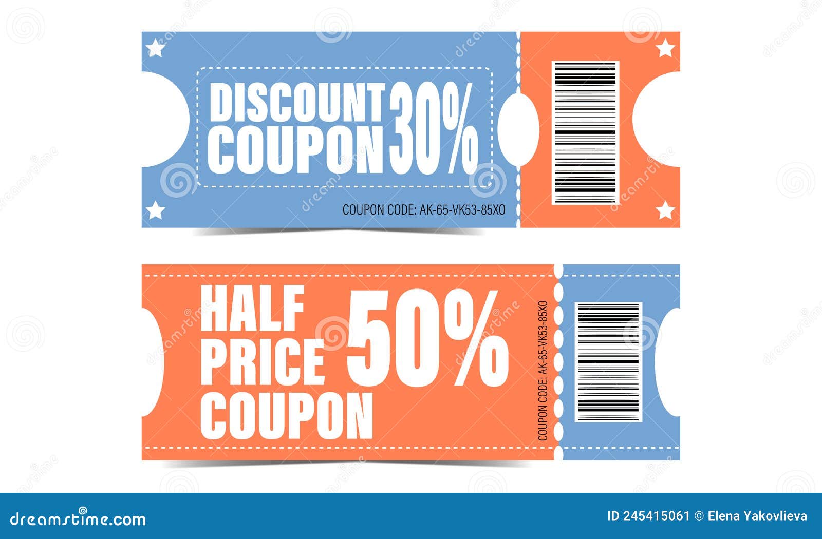A Set of Discount Coupons in Red and Blue Stock Vector Illustration