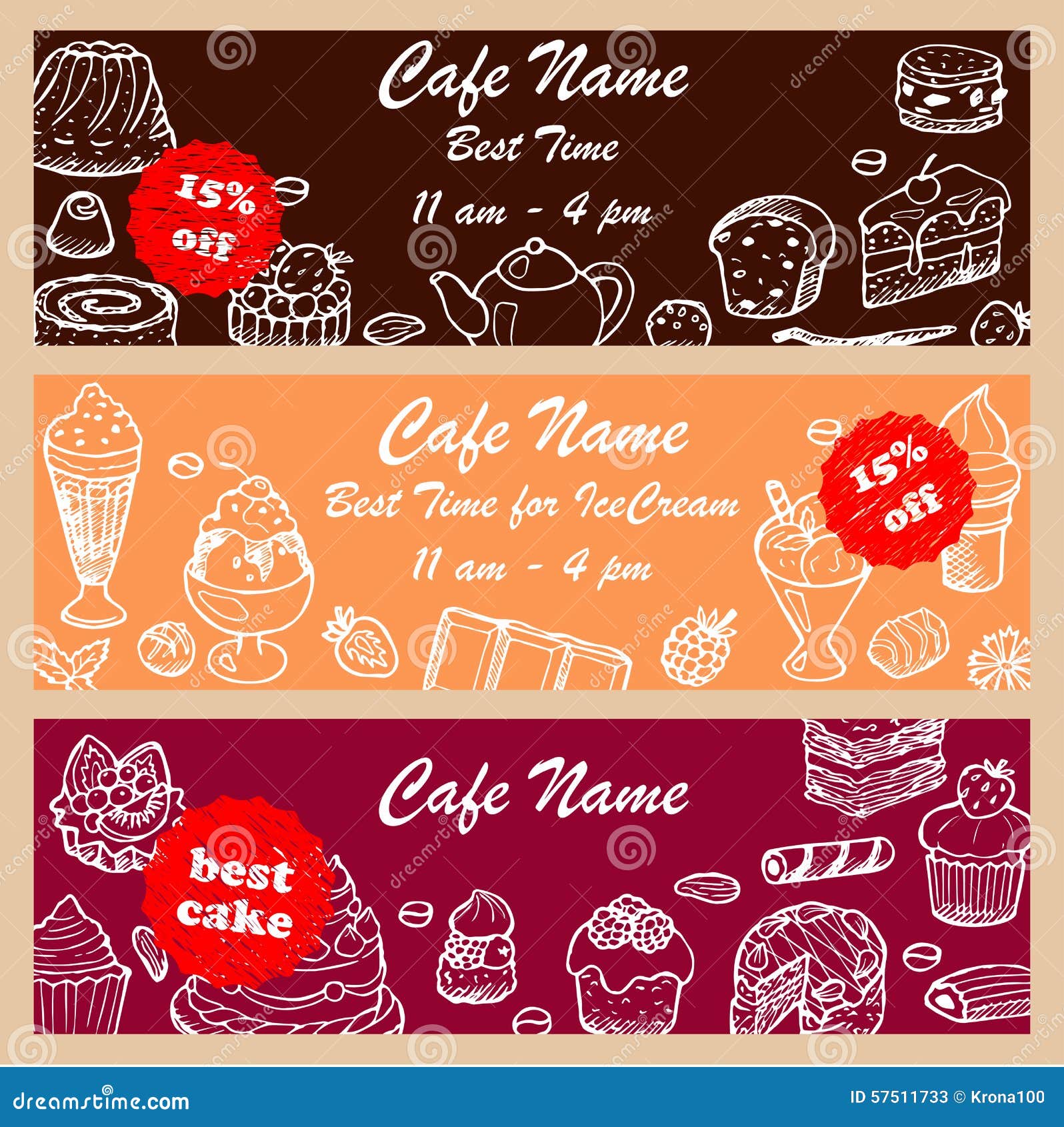 Set Discount Fliers for Cafe and Restaurants Stock Vector
