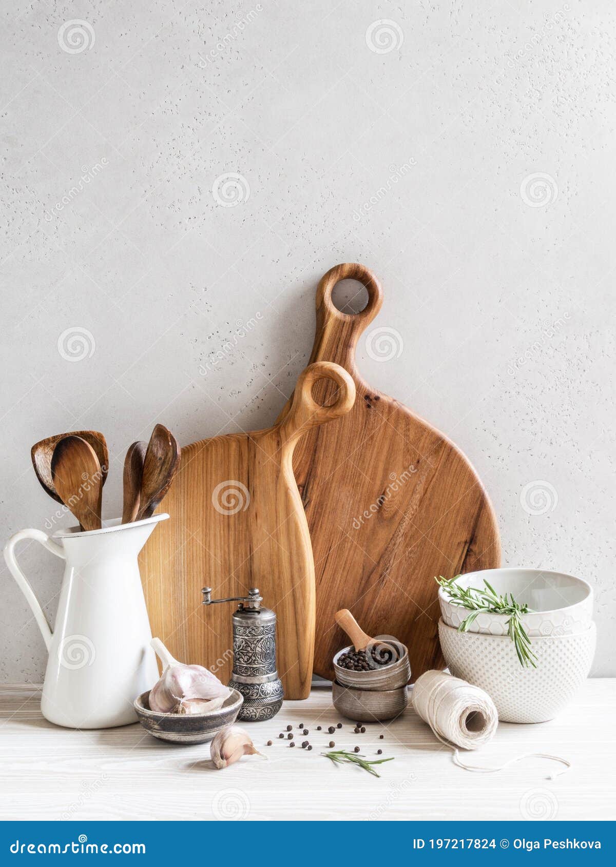 Set of Dishes and Kitchen Utensils Background, Home Kitchen Decor