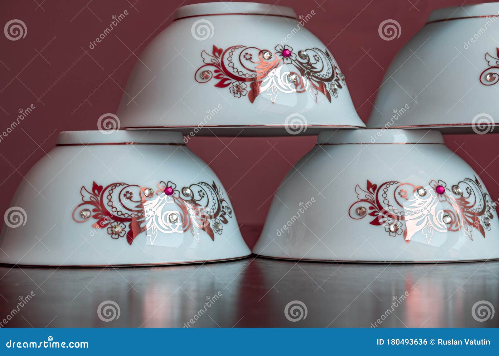 A Set of Dishes for Tea, Dishes are in an Unusual Pyramidal Way. Stock