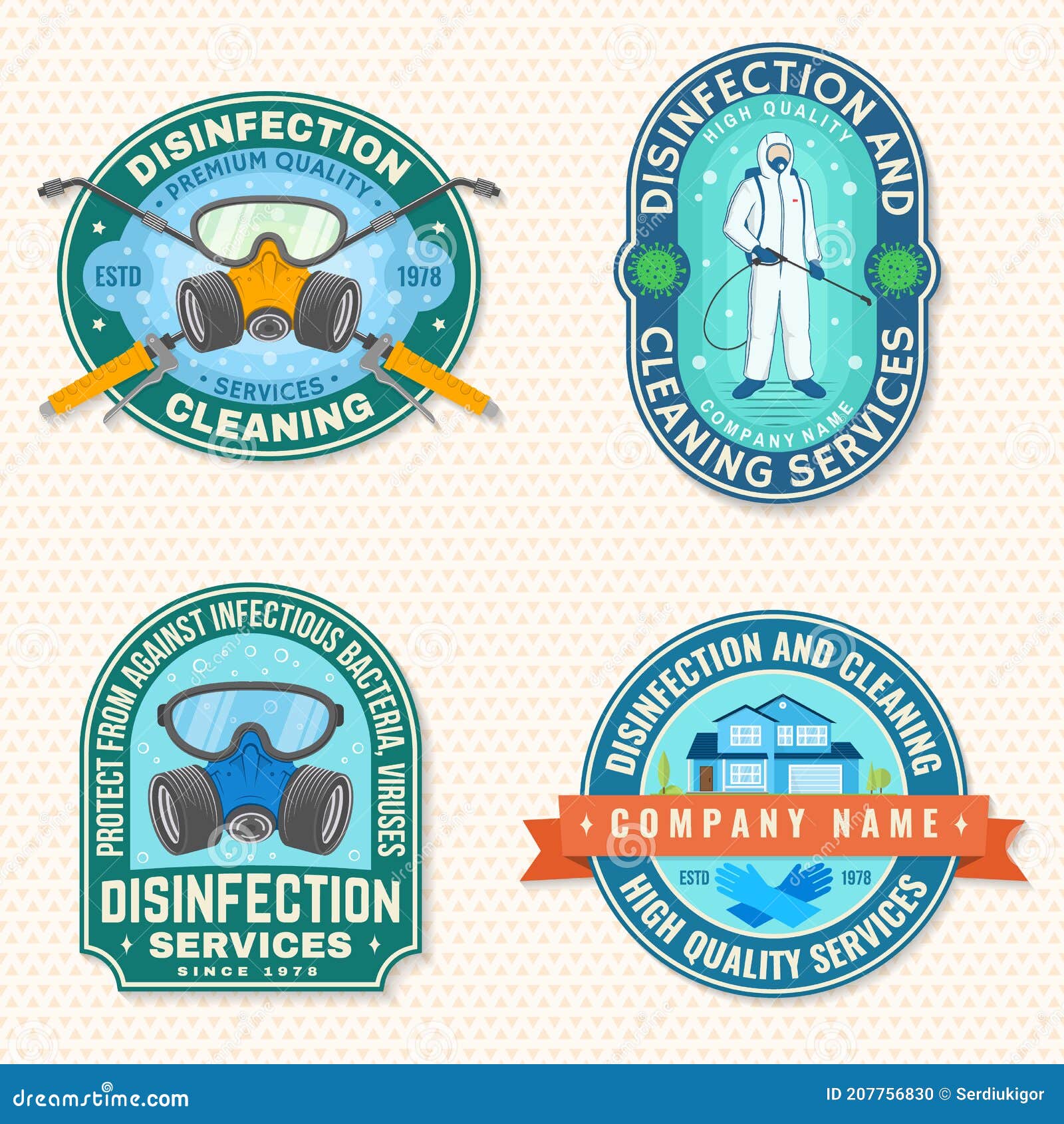 Set of Disinfection and Cleaning Services Patch, Logo, Emblem. Vector