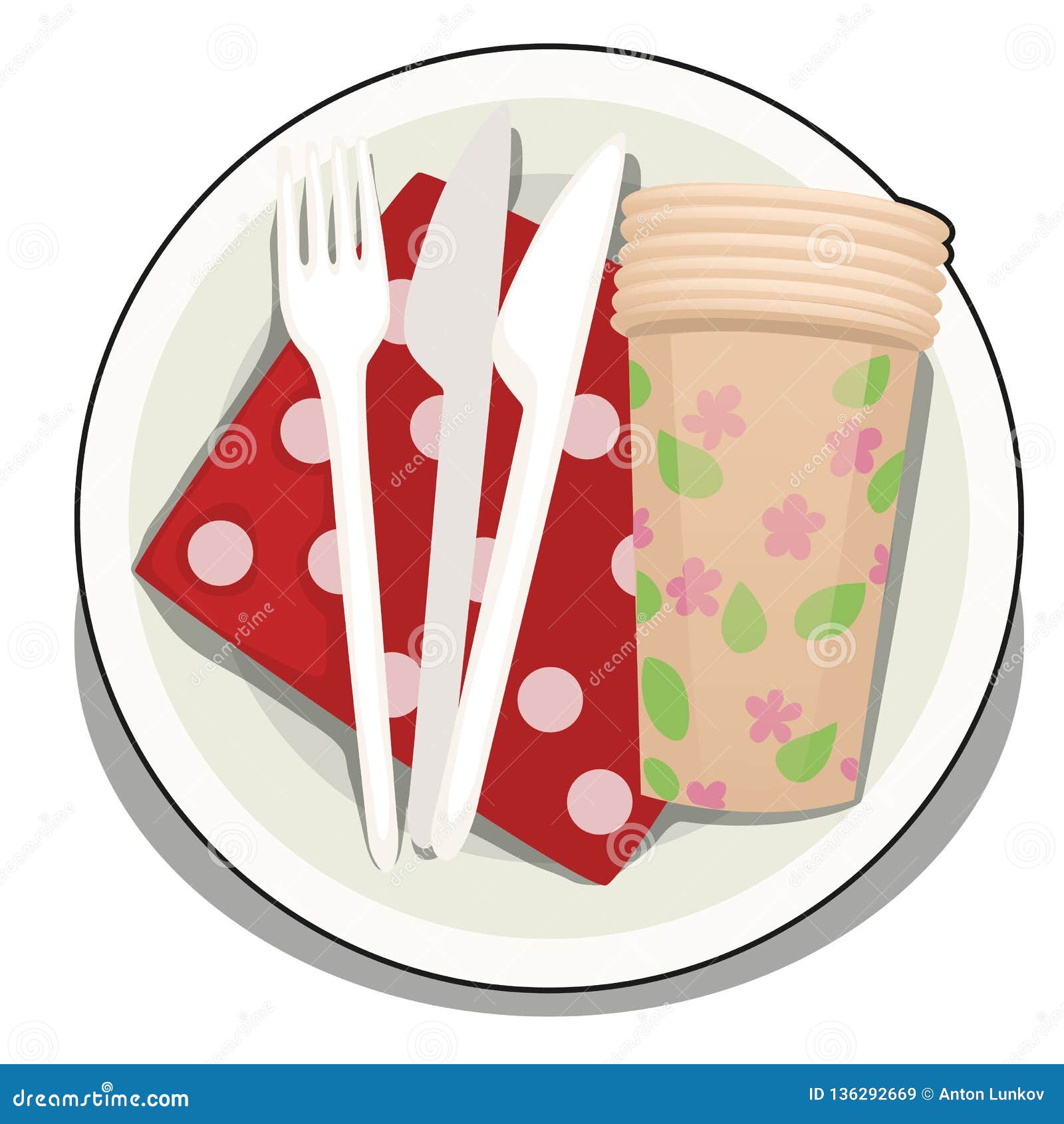 A Set of Disposable Tableware Isolated on White Background. Vector